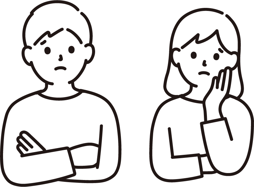 お庭の悩みを抱えて考え込む2人のイラスト